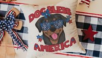 dog bless America Rottweiler kitchen towel for drying dishes, red white and blue patriotic dog hand towel for bathroom, 4th of July Rottie