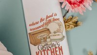 personalized seasoned with love kitchen towel for grandma, vintage inspired kitchen decor, baker gifts for her, moms kitchen hand towel for