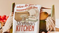 personalized seasoned with love kitchen towel for grandma, vintage inspired kitchen decor, baker gifts for her, moms kitchen hand towel for