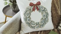 oyster shell spring wreath throw pillows for living room, oyster shell hand towels for bathroom beachy gifts for neighbors