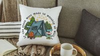 made to worship under the stars camping throw pillow for bench, Christian gifts for home, RV accessories for inside, camper decor pillow