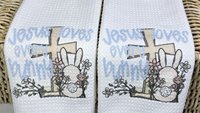 Jesus loves every bunny Easter kitchen towels for mom, Christian Easter basket stuffers for women, Easter bunny decorative hand towels for