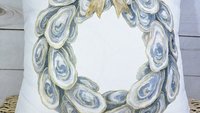 oyster shell wreath throw pillows for couch coastal decor for home, best gifts for her, summer pillow covers indoor porch decor, beachy gift
