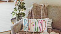 but God lumbar decorative pillows for bedroom, faith gifts for teen girls, Christian throw pillows for couch bright decor, unique gifts for