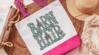 Barn hair tote bags for women, turquoise bandana print country girl gifts, farmers market bag for sister, farm gifts for animal lovers