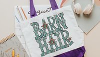Barn hair tote bags for women, turquoise bandana print country girl gifts, farmers market bag for sister, farm gifts for animal lovers