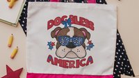 Dog bless America English bulldog tote bag for books, Bulldog mom patriotic bulldog gift for women, reusable grocery bag cute dog gifts