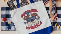 Dog bless America English bulldog tote bag for books, Bulldog mom patriotic bulldog gift for women, reusable grocery bag cute dog gifts