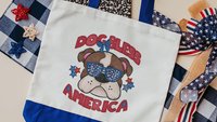 Dog bless America English bulldog tote bag for books, Bulldog mom patriotic bulldog gift for women, reusable grocery bag cute dog gifts