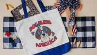 dog bless America patriotic tote bag for dog lovers, cute beagle gift for Mom, beagle mama dog mom gifts for women, 4th of July tote bag eco