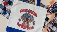 Dog bless America Golden Retriever tote bag for books, retriever mom patriotic retriever gift for women, reusable grocery bag cute dog gift