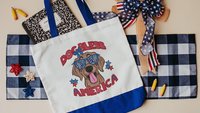 Dog bless America Golden Retriever tote bag for books, retriever mom patriotic retriever gift for women, reusable grocery bag cute dog gift