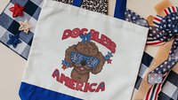 dog bless America patriotic tote bag for women, unique dog mom gifts, toy poodle tote bag for dog supplies, best gifts for dog lovers, 4th