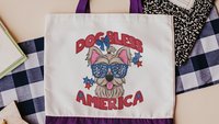 dog bless America patriotic tote bag for women, best gifts for dog lovers, Yorkie tote for summer, unique dog mom gifts, Yorkshire terrier