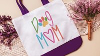 dog mom tote for women, colorful dog paw print tote bag for dog lover, popular now dog mama gifts, dog beach bags for summer, dog gifts for