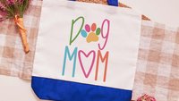 dog mom tote for women, colorful dog paw print tote bag for dog lover, popular now dog mama gifts, dog beach bags for summer, dog gifts for