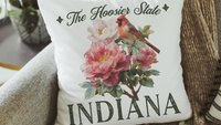 Indiana state bird accent pillows for sofa, Hoosier gifts for women, Indiana state flower peony throw pillows for couch floral bird northern
