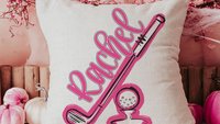 Personalized columbia blue name golf pillow for couch, golf mom era room decor pillow, lady golfer throw pillow for bed, cute golf gifts for