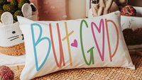 but God lumbar decorative pillows for bedroom, faith gifts for teen girls, Christian throw pillows for couch bright decor, unique gifts for