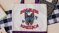 dog bless America patriotic tote bag for dog mom, German shepherd gifts for her, 4th of July cute tote shopping bag, summer dog accessories