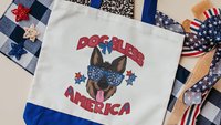 dog bless America patriotic tote bag for dog mom, German shepherd gifts for her, 4th of July cute tote shopping bag, summer dog accessories