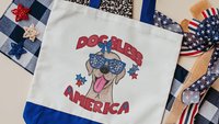 Dog bless America Yellow Labrador Retriever tote bag for books, lab mom patriotic retriever gift for women, reusable grocery bag cute dog