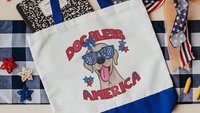 Dog bless America Yellow Labrador Retriever tote bag for books, lab mom patriotic retriever gift for women, reusable grocery bag cute dog