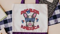 dog bless America French bulldog tote bag for dog lover, Frenchie mom gift, 4th of July patriotic gifts for women, cute tote shopping bag