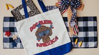 dog bless America patriotic tote bag for women, unique dog mom gifts, toy poodle tote bag for dog supplies, best gifts for dog lovers, 4th