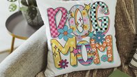 rainbow dog mom throw pillows for couch bright checkered dog kitchen towel for Mom, dog mama gifts, whimsical dog lover home decorations