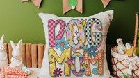 rainbow dog mom throw pillows for couch bright checkered dog kitchen towel for Mom, dog mama gifts, whimsical dog lover home decorations