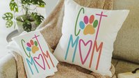 Cat mom throw pillow for chair, cute Mothers day gift for cat and cat lovers, cat lover throw pillow 18x18, colorful cat decor for kitchen