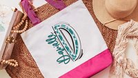 personalized initial tote bag with name, cheer team gifts beach bag for girls trip, carolina blue game day tote bag for school, best gifts