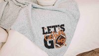 Personalized lets go football number blanket 50 x 60, football Mothers day gift for mother in law, carolina blue name throw blanket for