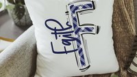 personalized navy plaid initial pillow for girls, name pillow dorm decor for college girls, teen girl gifts, best gifts for high school grad