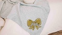 Personalized carolina blue coquette bow name blanket, college gifts for best friend, trendy aesthetic throw blankets for college apartment