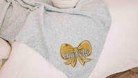 Personalized carolina blue coquette bow name blanket, college gifts for best friend, trendy aesthetic throw blankets for college apartment