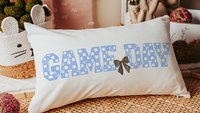Game day girly football throw pillow for bed cute football gifts for girls, football coquette room decor for teens, football mom
