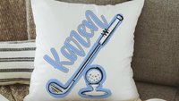 Personalized columbia blue name golf pillow for couch, golf mom era room decor pillow, lady golfer throw pillow for bed, cute golf gifts for