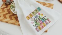 happy Easter kitchen towels, farmhouse Easter decor, floral Easter gifts for Mom, spring decorations for home, Easter basket stuffers for