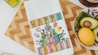 happy Easter kitchen towels, farmhouse Easter decor, floral Easter gifts for Mom, spring decorations for home, Easter basket stuffers for