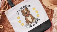 life is better with dogs American pit bull terrier tote bag for women, cute Mothers day gifts from dog, Staffordshire bull terrier reusable