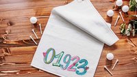 personalized golf towel with grommet, custom zip code towels golf accessories, golfing gifts for women, cute golf retirement gifts for her