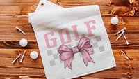 pink bow golf towels with grommet, golf mom era coquette golf towels for sports, lady golfer towel, golfing gifts for girls, cute golf gifts