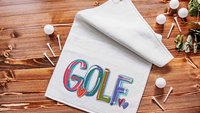 girly golf towel with grommet, colorful golf ball towel, cheery words cute golf bag accessories, lady golf gifts for her, golfer gifts for