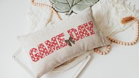 Game day girly football throw pillow for bed cute football gifts for girls, football coquette room decor for teens, football mom
