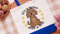 Life is better with a dog labradoodle tote bag