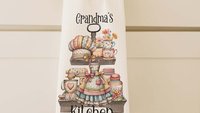 Grandma's kitchen, kitchen towel for grandma, vintage inspired kitchen decor, baker gifts for her, cooking with love kitchen hand towel for