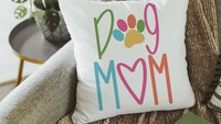 Dog mom throw pillow for chair, cute Mothers day gift for dog and dog lovers, dog lover throw pillow 18x18, colorful dog decor for kitchen