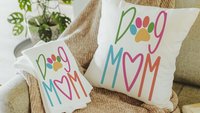 Dog mom throw pillow for chair, cute Mothers day gift for dog and dog lovers, dog lover throw pillow 18x18, colorful dog decor for kitchen